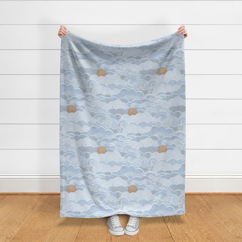 Cozy Night Sky- 33 Sky Blue- Full Moon and Stars Over the Clouds- Calming Sky- Soft Light Pastel Blue- Blue Sky- Bedroom Wallpaper- Monochromatic Duvet- Gender Neutral Nursery- Large