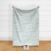 Cozy Night Sky- 44 Sea Glass Mint Green- Full Moon and Stars Over the Clouds- Calming Sky- Soft Light Pastel Green- Dreamy Sky- Bedroom Wallpaper- Monochromatic Duvet- Gender Neutral Nursery- Large