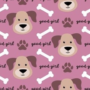 good girl female dog sweet face puppy canine bones paw print large head soft magenta pink dog bedding accessories bandana approx 2 two inch
