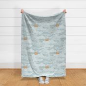 Cozy Night Sky- Light Pastel Teal- Full Moon and Stars Over the Clouds- Calming Sky- Soft Turquoise Blue- Blue Sky- Bedroom Wallpaper- Monochromatic Duvet- Gender Neutral Nursery- Large