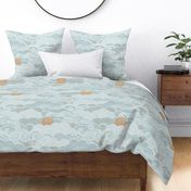 Cozy Night Sky- Light Pastel Teal- Full Moon and Stars Over the Clouds- Calming Sky- Soft Turquoise Blue- Blue Sky- Bedroom Wallpaper- Monochromatic Duvet- Gender Neutral Nursery- Large