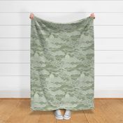 Cozy Night Sky- 42 Sage Green- Full Moon and Stars Over the Clouds- Calming Sky- Earthy Muted Green- Dreamy Sky- Boho  Wallpaper- Monochromatic Duvet- Gender Neutral Bohemian Nursery- Large