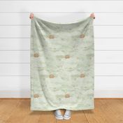 Cozy Night Sky- Pastel Green- Full Moon and Stars Over the Clouds- Calming Sky- Soft Light Green- Dreamy Sky- Bedroom Wallpaper- Monochromatic Duvet- Gender Neutral Nursery- Large