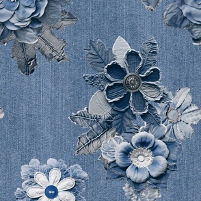 Romantic Blue Jeans Denim  Flowers