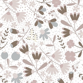 Bloom Medley - Mauve and Gray - Flowers - Florals - Earth Colors - Earth Tones - Hibiscus - Nature - Daisies - Botanicals - Sophisticated - Bathroom Wallpaper