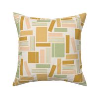 (M) Geometric library mid century off white warm colors