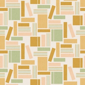 (M) Geometric library mid century off white warm colors