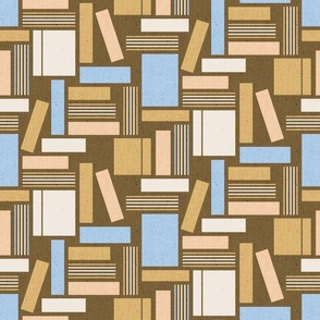 (M) Geometric library mid century brown