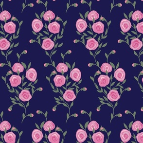 Romantic roses pink on navy small scale