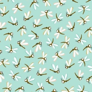 Medium scale |  Cute scattered dragonflies on aqua blue