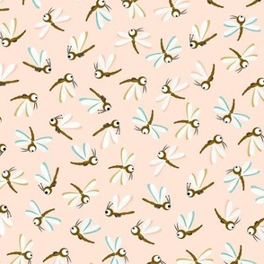 Medium scale |  Cute scattered dragonflies on light peach pink