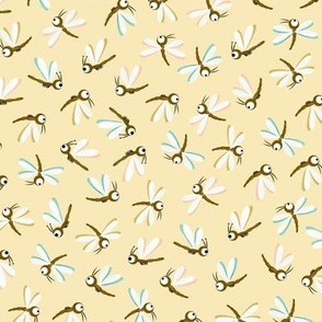 Medium scale |  Cute scattered dragonflies on yellow