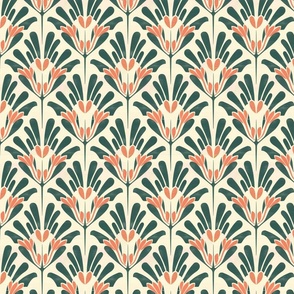 Art Deco Florals in Peach and Sage - Geometric Botanical