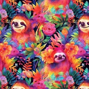 neon sloth in rainbow jungle
