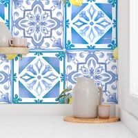 Blue tiles,mosaic,majolica art lemon ,citrus,