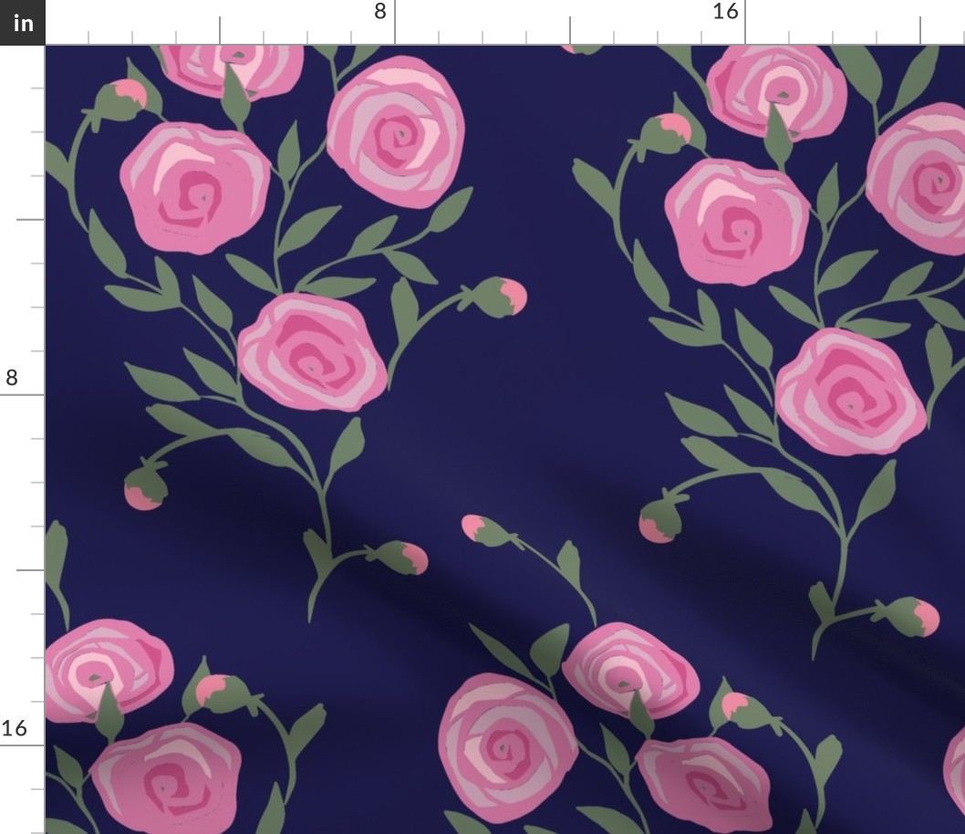 Romantic pink roses  on navy large scale