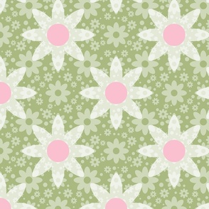 Spring Daisies (green & pink) (Medium)