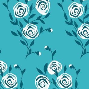 Romantic bouquet of white roses  on a turquoise background Large scale