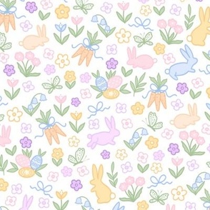 EASTER PASTEL BUNNIES, RABBITS, CARROTS, EASTER EGGS, SPRING PREPPY GRAND MILLENNIAL, DITSY SPRING FLORAL PF152a