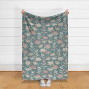 GARDEN MEADOW Floral Botanical Flowers Wildflowers in Neutral Beige Cream Dusky Pink Light Teal - LARGE Scale - UnBlink Studio by Jackie Tahara