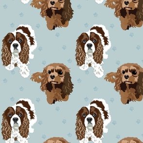 Clifden and Daisy Spaniel Dogs Large Scale for Blanket green mint