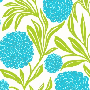 Bold floral vines - Lime and Aqua 