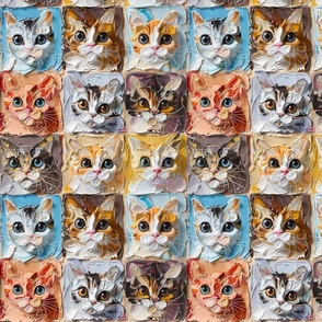 Whimsical Feline Mosaic - Artistic Cat Faces Pattern