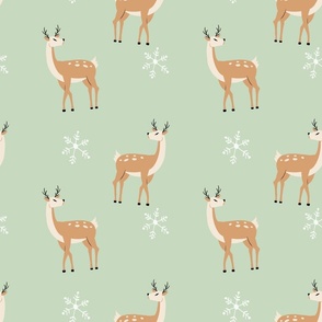 Whimsical Woodland  Deer and Snowflakes 