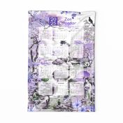 Zen Calendar 2025 Oriental Japanese Wall hanging or Tea Towel Cherry Blossom, Purple, Lilac, Green
