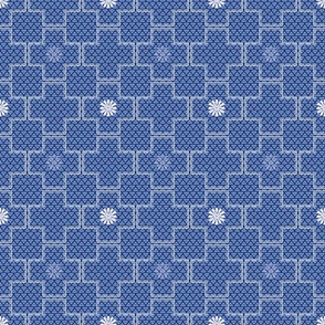 Interlocking Square Tiles with Stars in Blue and White