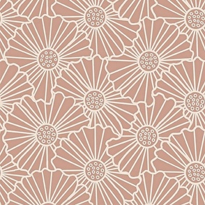 warm minimalism - overlapping floral line art, cream and terra cotta, 18" 