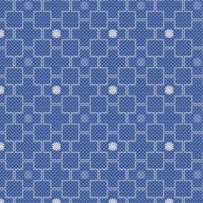 Interlocking Square Tiles with Stars in Blue and White Small  