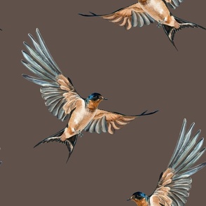 Large Scale Barn Swallow Birds on Dark Taupe