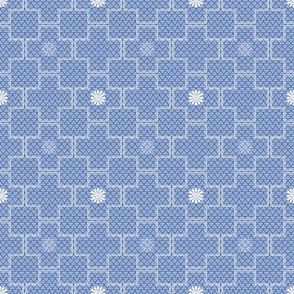 Interlocking Square Tiles with Stars in Baby Blue and White  