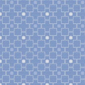 Interlocking Square Tiles with Stars in Baby Blue and White  Small