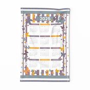2025 Calendar Bold Butterflies Stripes and Dots Wall Hanging or Tea towel, Gray Eggplant Mustard