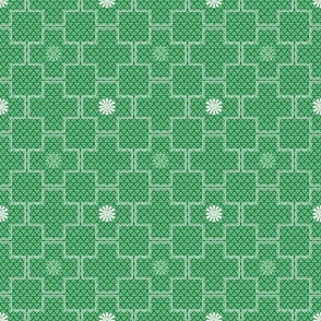 Interlocking Square Tiles with Stars in Green and White 