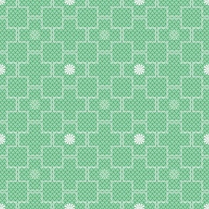 Interlocking Square Tiles with Stars in Pastel Green and White  