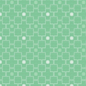 Interlocking Square Tiles with Stars in Pastel Green and White  Small  