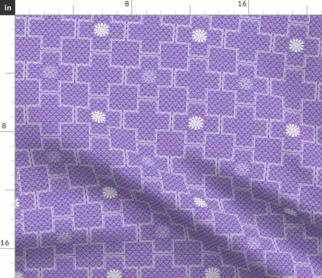 Interlocking Square Tiles with Stars in Pale Violet and White  