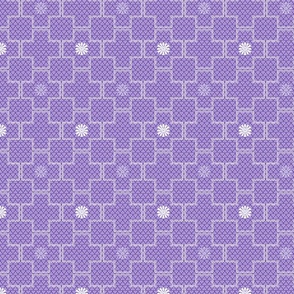 Interlocking Square Tiles with Stars in Pale Violet and White  Small  