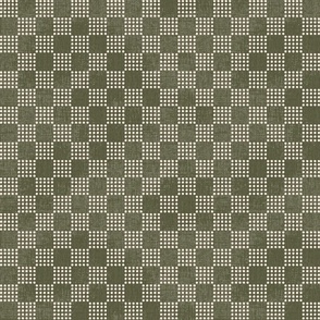 Dot Checker Board Moss Green and bone white home decor or wallpaper