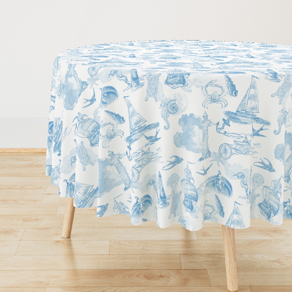 Larger Preppy Nautical Toile in Light Blue - Sailboats, Lighthouses and Anchors