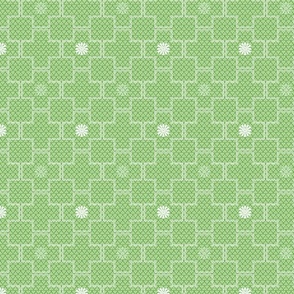 Interlocking Square Tiles with Stars in Pale Lime and White  Small  