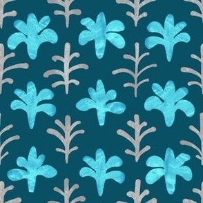 rRoyal Textured Block Print Sprigs - Turquoise and Teal - Large