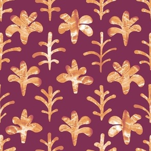 Royal Textured Block Print Sprigs - Red and Gold - Large