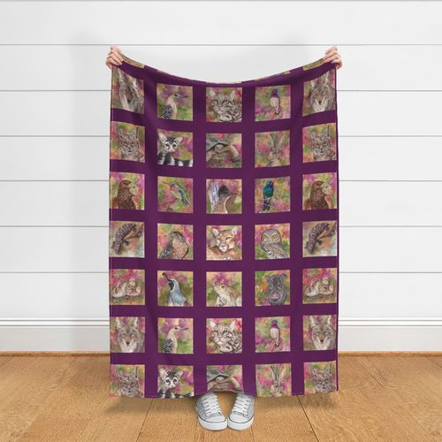 Sonoran Desert Creatures Quilt Top Plum