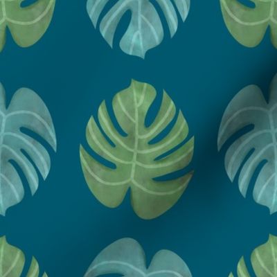 Tropical Leaves on Blue Green Large Scale