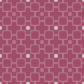 Interlocking Square Tiles with Stars in Rose Burgundy and White    