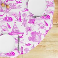 Larger Preppy Nautical Toile in Hot Pink - Sailboats, Lighthouses and Anchors